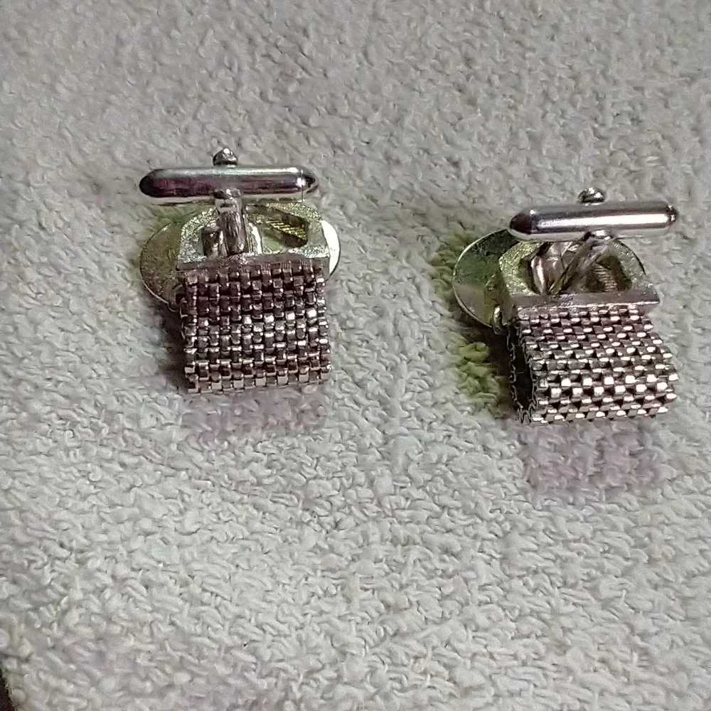 Silvertone mesh link cufflinks